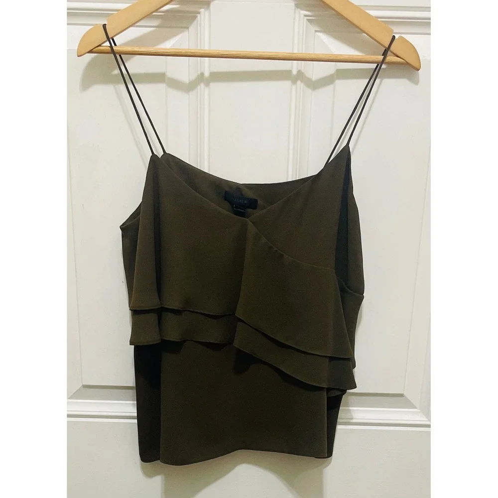 J. Crew Green Women's Sleeveless Ruffle‎ Layered V-Neck Cami Top